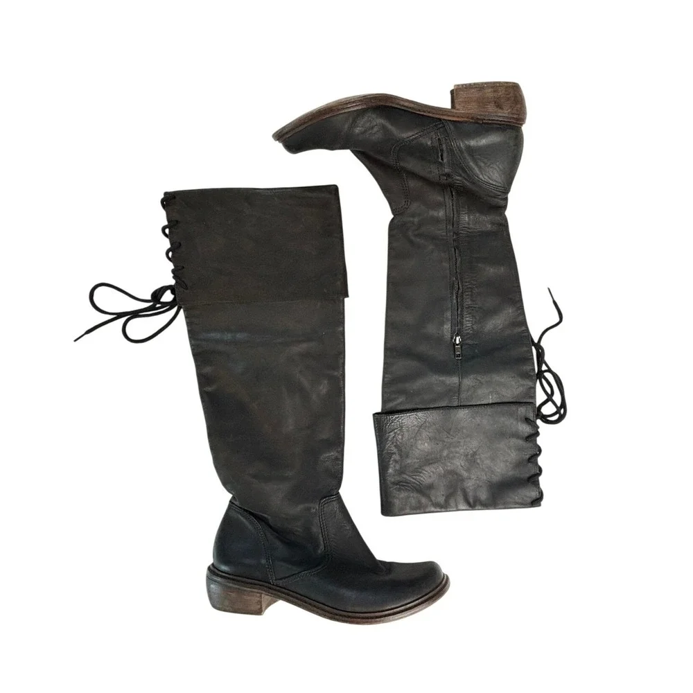 MIA Limited Edition Black Leather Lace Back Riding Boots Moto Boho Brazil 8M